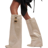 Shark Lock embellished knee-high boots