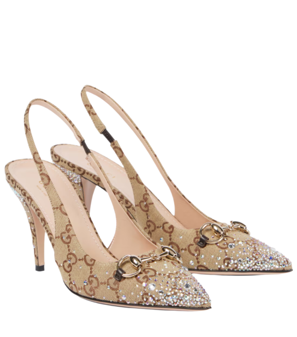 Horsebit GG Canvas crystal-embellished pumps Horsebit GG Canvas crystal-embellished pumps