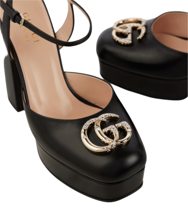 Double G embellished leather platform pumps Double G embellished leather platform pumps