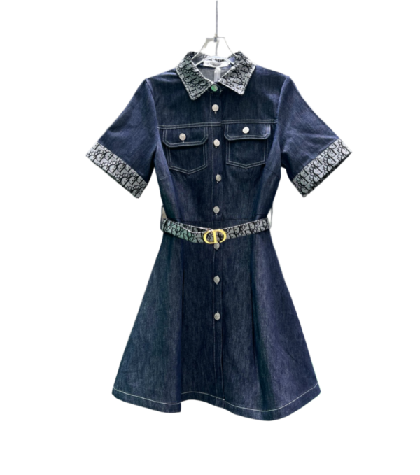 Monogram Denim Dress with Statement Belt